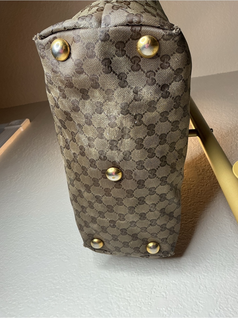 Gucci Brown Monogram Tote Bag with Stud Trim - Picture 4 of 16